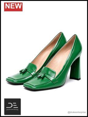 Womens Square Toe Tassel Loafers Chunky Block Heel Pumps Comfortable Office